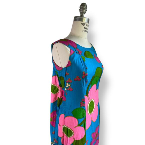 Vtg 1960s Alice Polynesian Hawaiian Floral Waterfall Sleeveless Maxi Dress | S - Picture 7 of 13
